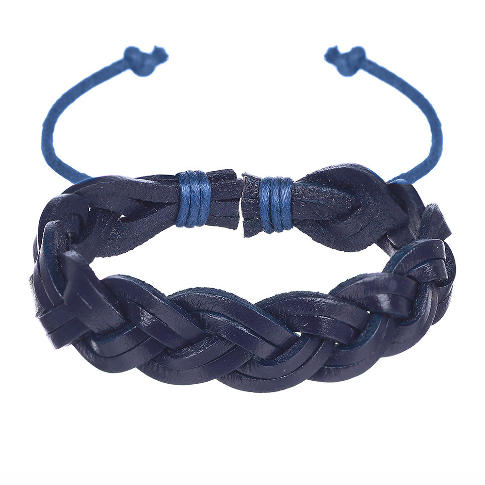Шкіряний плетений браслет - Уолк (Синій)