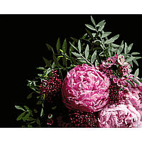 Картина по номерам 40х50 см. Букет розовых пионов. Набор для рисования по цифрам. Черно-белый рисунок