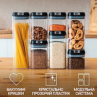 Набір контейнерів для зберігання сипких круп 7 пластикових ємностей з вакуумною кришкою органайзери для кухні