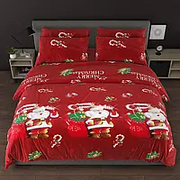 Новогодний семейный набор хлопкового постельного белья красного цвета с принтом Санты из Бязи Gold Черешенка™