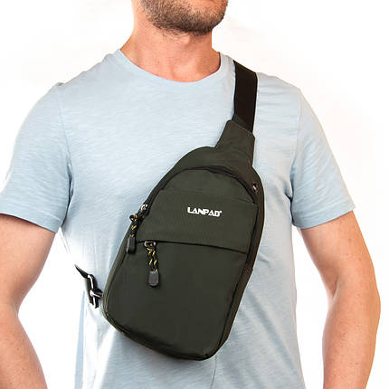 Сумка зелена чоловіча тканинна слінг крос боді crossbody через плече маленька модна нейлон Lanpad 83019, фото 1
