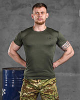 Тактическая потоотводящая футболка Odin oliva герб, военная футболка олива для нац гвардии, футболка олива НГУ