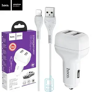 Автомобільний зарядний пристрій для телефона Hoco Z36 White (2USB 2.4A Lightning )