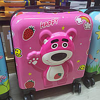 Чемодан детский на 4 колесах с кодовым замком Мишка, розовый
