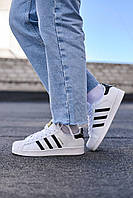 Женские стильные качественные демисезонные кеды Adidas Superstar White Black Premium, суперстар