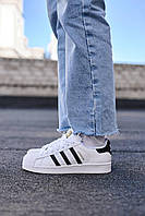 Мужские стильные качественные демисезонные кеды Adidas Superstar White Black Premium, суперстар