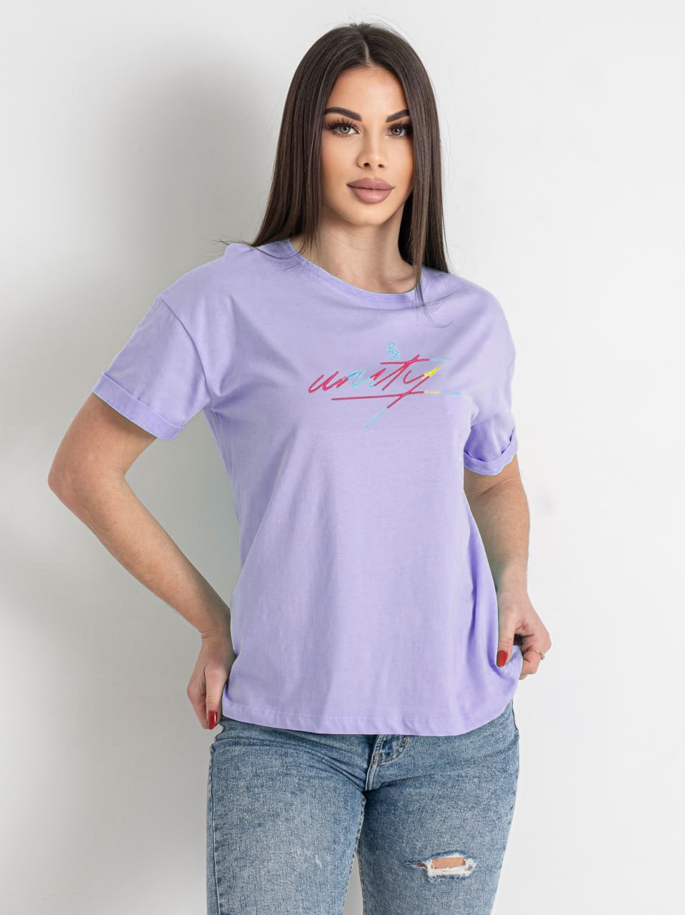 Бузкова вільна жіноча футболка з вишивкою, фото 1