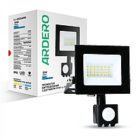 Светодиодный прожектор 20Вт с датчиком движения Ardero LL-2020ARD 20W LED 1600Lm 6500K 145х126х71мм IP65