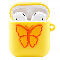 Чехол для Apple AirPods силиконовый с FI-998 бабочкой желтый
