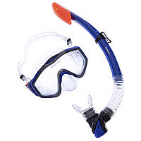 Набор для плавания маска c трубкой Zelart M153-SN124-PVC цвет синий-серый-прозрачный tn