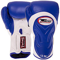 Перчатки боксерские кожаные TWINS BGVL6 размер 14 унции цвет белый-голубой tn