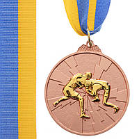 Медаль спортивная с лентой двухцветная Zelart Борьба C-4852 цвет бронзовый tn