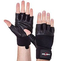Перчатки для фитнеса и тяжелой атлетики кожаные Zelart SB-161069 размер S цвет черный tn