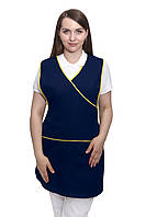 Фартук двойной хитон для продавца кассира уборщицы Дарина (44-74) габардин темно-синий/желтый р.44-50 (13623807174-216-270)