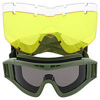 Очки защитные маска со сменными линзами и чехлом SPOSUNE JY-003-2 оливковый tn