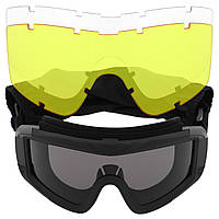 Очки защитные маска со сменными линзами и чехлом SPOSUNE JY-026-2 оправа-черная цвет линз серый tn
