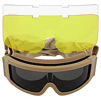 Очки защитные маска со сменными линзами и чехлом SPOSUNE JY-027-4 оправа-хаки цвет линз серый tn