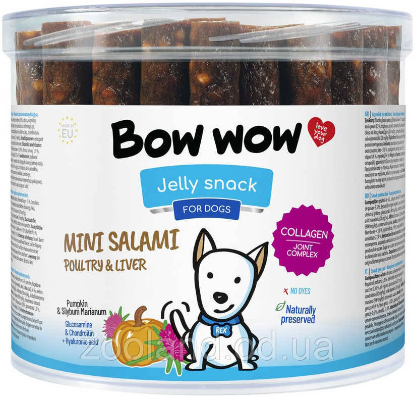 BW466 Bow Wow Jelly Snack Mini salami с птицей и печенью, 1230г/60 шт - фото 1 - id-p2200420507