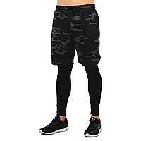 Компрессионные штаны тайтсы с шортами 2в1 DOMINO 101330 размер L цвет камуфляж черный tn