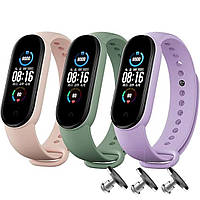 Комплект силиконовых ремешков с металлической кнопкой для фитнес браслета Xiaomi Mi Band 5/6 три ремешка Pink
