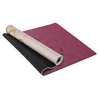 Коврик для йоги Льняной (Yoga mat) Record FI-7157-4 размер 183x61x0,3см принт Лотос бежевый tn