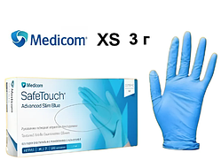 Рукавички нітрилові без пудри Medicom Blue XS 3 г 100 шт.