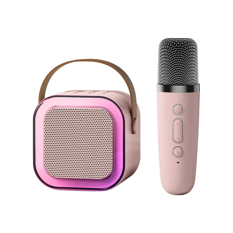 Портативна Караоке Система Дитяча Bluetooth Колонка + Мікрофон з Функцією Зміни Голосу + LED Підсвічування К12 Рожева
