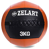 Мяч набивной для кросфита волбол WALL BALL Zelart FI-5168-3 3кг черный-оранжевый tn