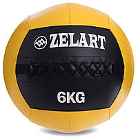 Мяч набивной для кросфита волбол WALL BALL Zelart FI-5168-6 6кг черный-желтый tn