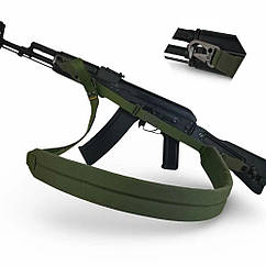 Ремінь для зброї триточковий H&K карабіном та широким наплічником Олива