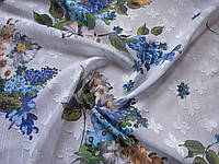 Ткань Шифон жаккард с люрексом яркие цветы, синий на белом