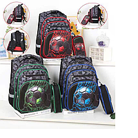 Детский школьный 4D рюкзак портфель для мальчика три отделения Мячь Вместительный детский портфель