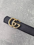 Жіночий ремінь пояс Gucci Гуччі чорний + золото широкий, фото 2