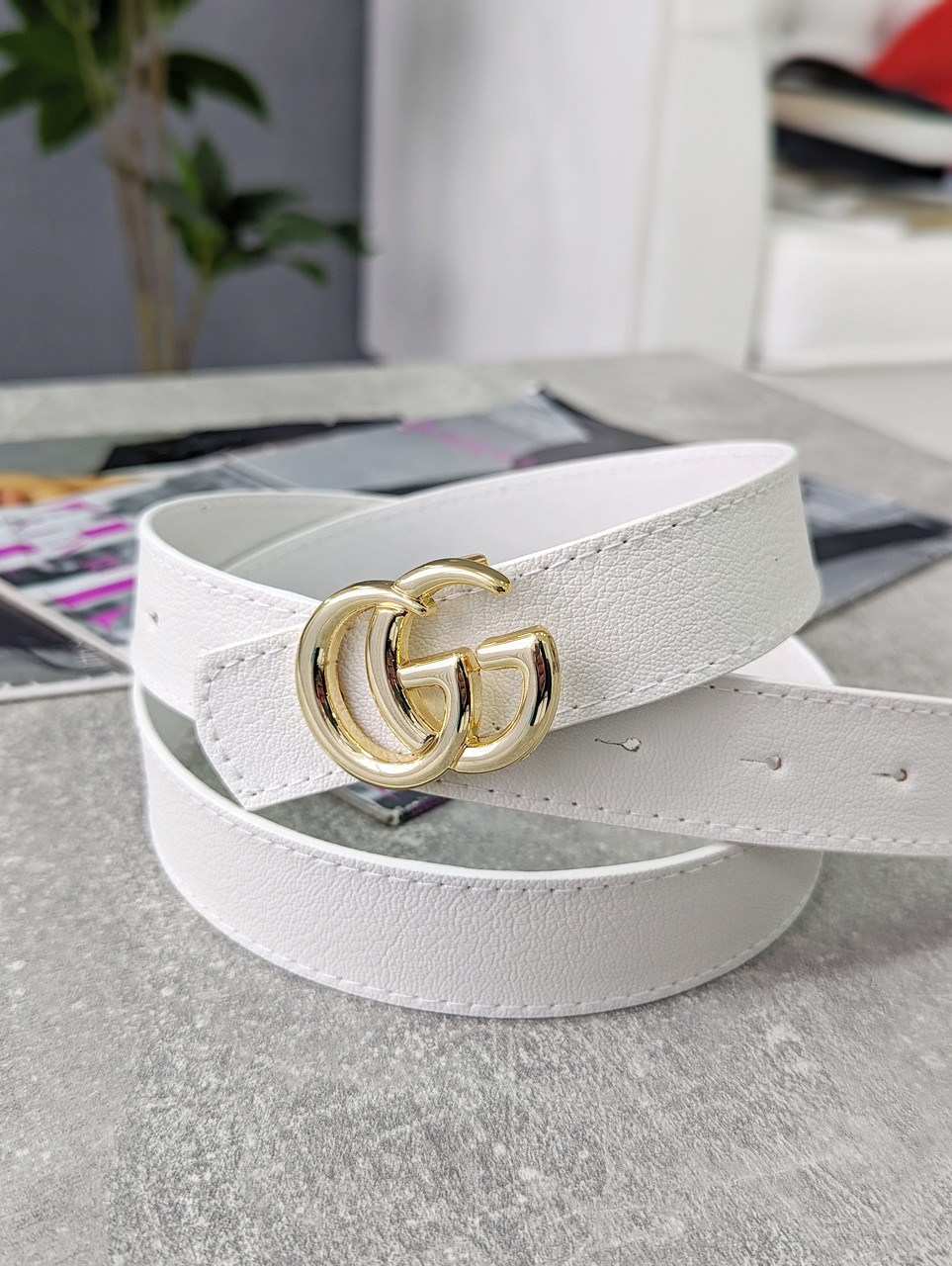 Жіночий ремінь пояс Gucci Гуччі білий + золото широкий, фото 1