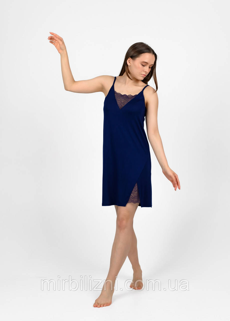 Сорочка N.EL темно-синій, арт.1613-92 (ночная рубашка, вискоза, кружева)