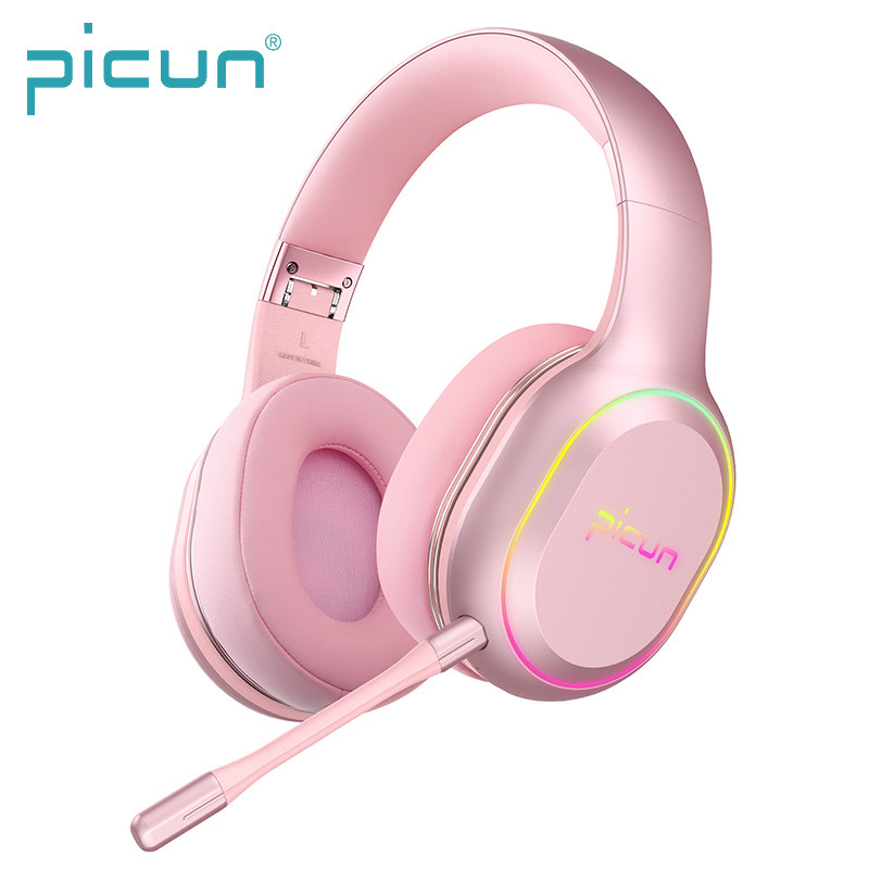 Бездротові ігрові навушники Picun P80X з мікрофоном і RGB-підсвіткою Pink