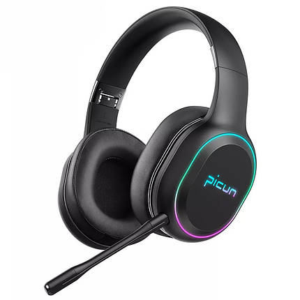 Бездротові ігрові навушники Picun P80X з мікрофоном та RGB підсвічуванням Black, фото 1