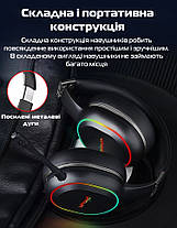 Бездротові ігрові навушники Picun P80X з мікрофоном та RGB підсвічуванням Black, фото 5