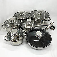 Кастрюля индукционная наборы кастрюль Rainberg RB-601 12 предметов, Набор посуды для GR-864 индукционных плит
