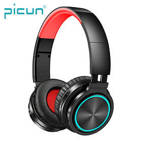 Бездротові Bluetooth-навушники Picun B12 з функцією плеєра і RGB підсвіткою Black-Red