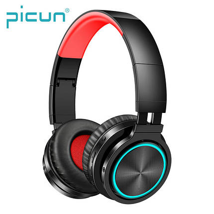 Бездротові Bluetooth-навушники Picun B12 з функцією плеєра і RGB підсвіткою Black-Red, фото 1