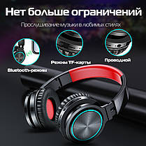 Бездротові Bluetooth-навушники Picun B12 з функцією плеєра і RGB підсвіткою Black-Red, фото 5
