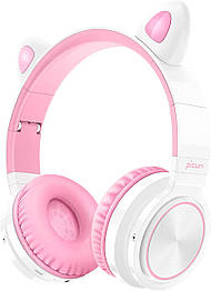 Безпровідні дитячі навушники з вушками Picun  Lucky Cat С01 White-Pink
