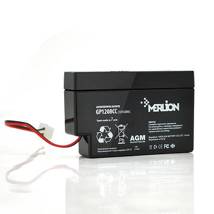 Акумуляторна батарея MERLION AGM GP1208СС 12 V 0,8Ah (95 х 23 х 60) Q40, фото 1