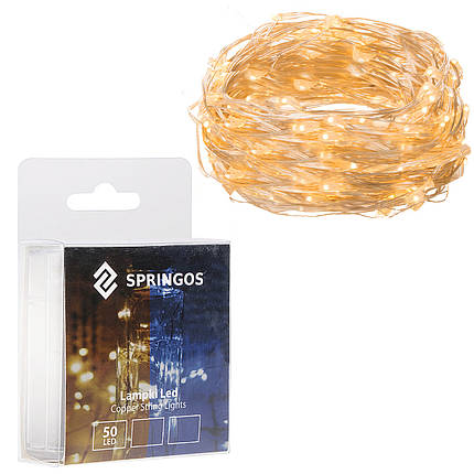 Гірлянда на батарейках Springos 4.9 м 50 LED CL0014 Warm White, фото 1