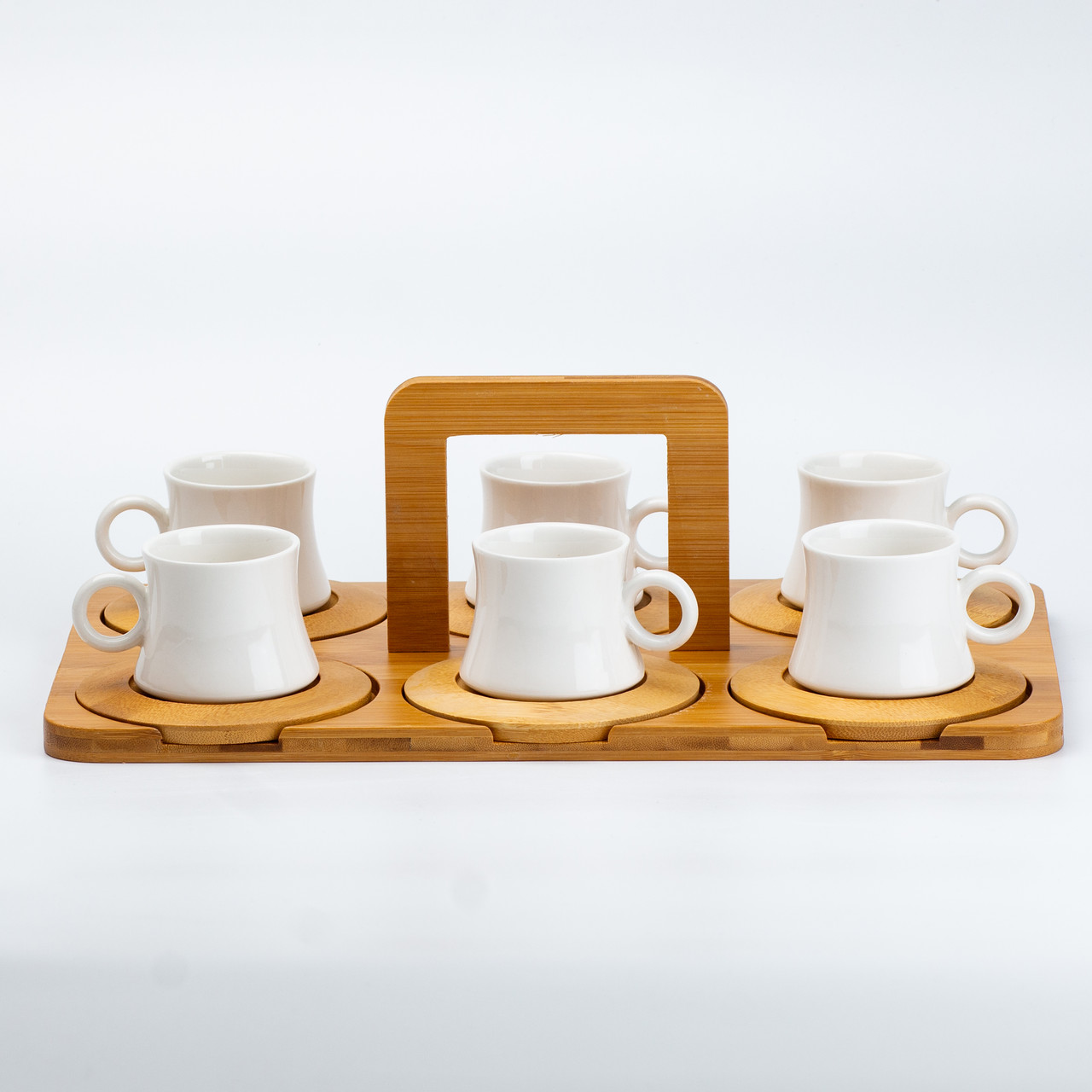 Набір чашок з блюдцями для чаю та кави 6 шт з дерев'яною підставкою