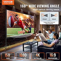 VEVOR Проекционный экран с подставкой 150 дюймов HD 4K Открытый крытый проекционный экран Быстрый складной