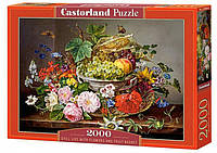 Пазлы Castorland Натюрморт с цветами и корзиной с фруктами 2000 элементов 92 х 68 см C-200658 TV, код: 8263839