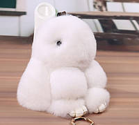 Меховой кролик брелок на сумку рюкзак, мягкая игрушка заяц Белый хорошее качество