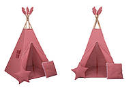 Вигвам детская палатка Розовый с сеткой и помпончиками + 2 подушки + фиксатор от style & step